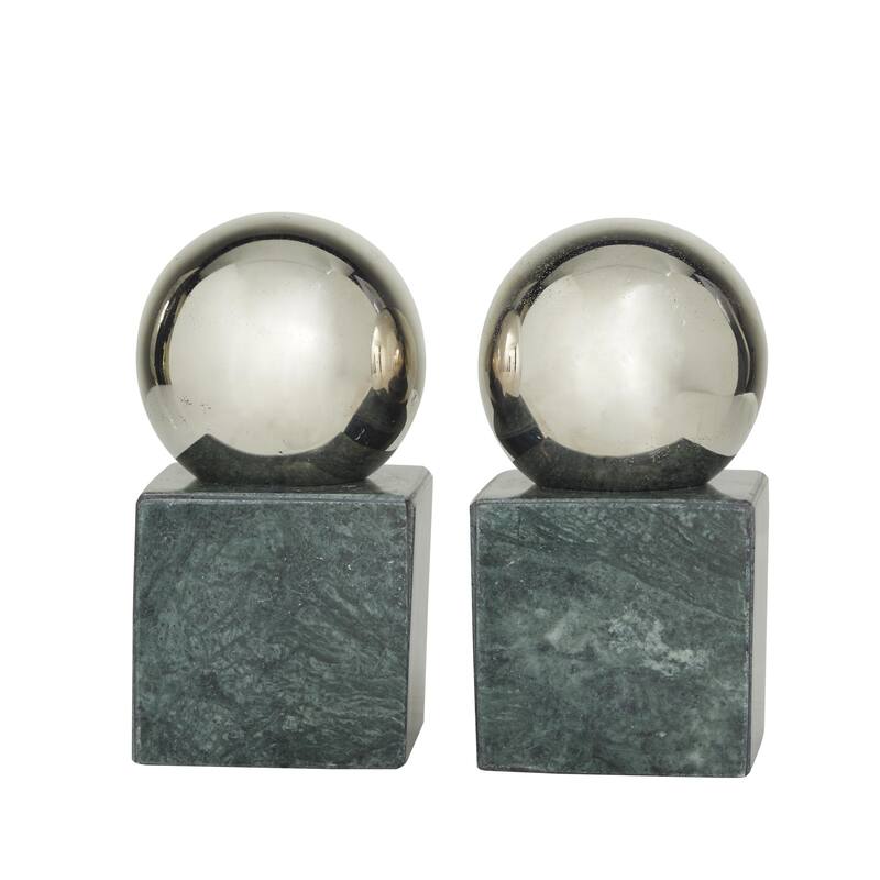 Marble Orb 7 or 10 lbs Decorative Bookends - Set of 2 Silver, Gold, Black - CosmoLiving by Cosmopolitan