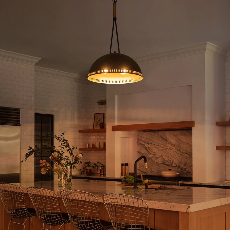 Modern Dome Pendant Light with Gold Interior Kitchen Lamp - Dia.16-in