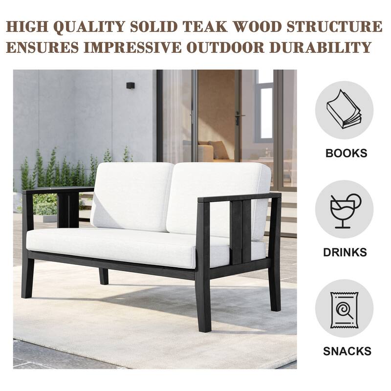 Outdoor Teak Solid Wood Patio Furniture Set Loveseat Armchair Table Collection