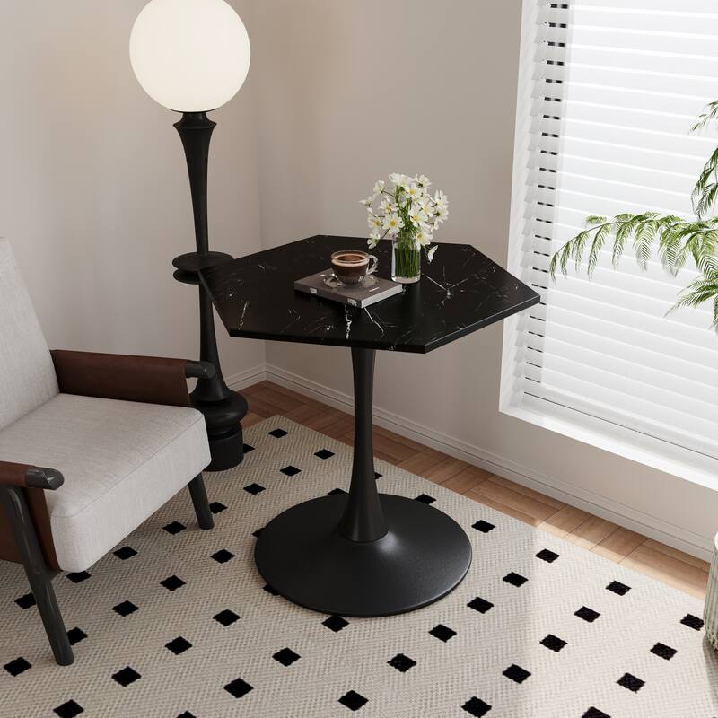 Industrial-Chic Table(Dining/Coffee/Console Multi-Use) - Black Marble-31.50"L x 31.50"W x 29.13"H