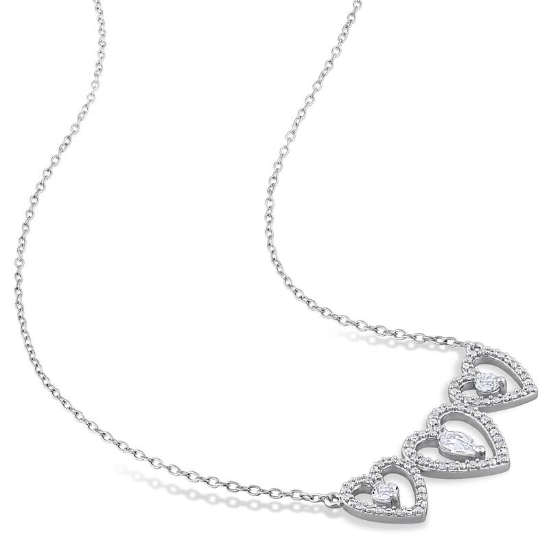 Miadora White Topaz and 2/5ct TDW Diamond Heart Stud Earrings & Bar Necklace Set in Sterling Silver