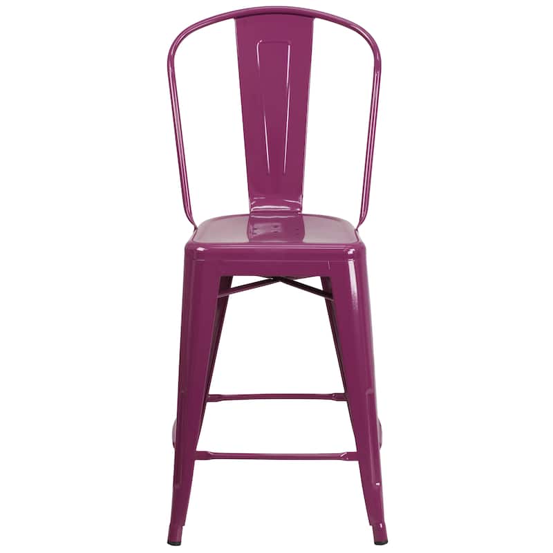 24'' High Metal Indoor-Outdoor Counter Height Stool with Back - 17.75"W x 22"D x 40.25"H
