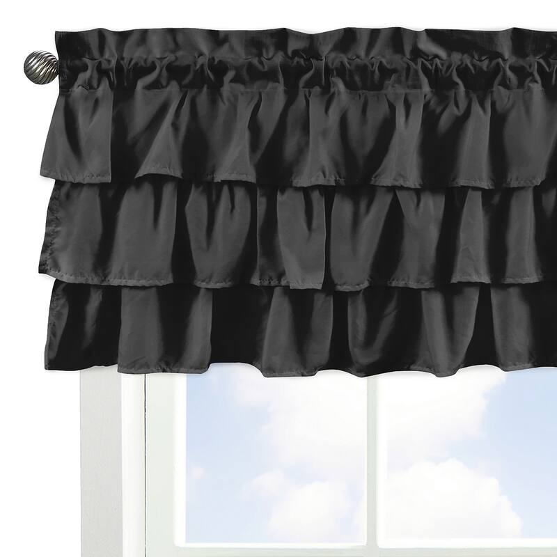 Black Window Curtain Valance - Solid Color for Woodland Rustic Collection Country Farmhouse Tiered Ruffles Ruffled