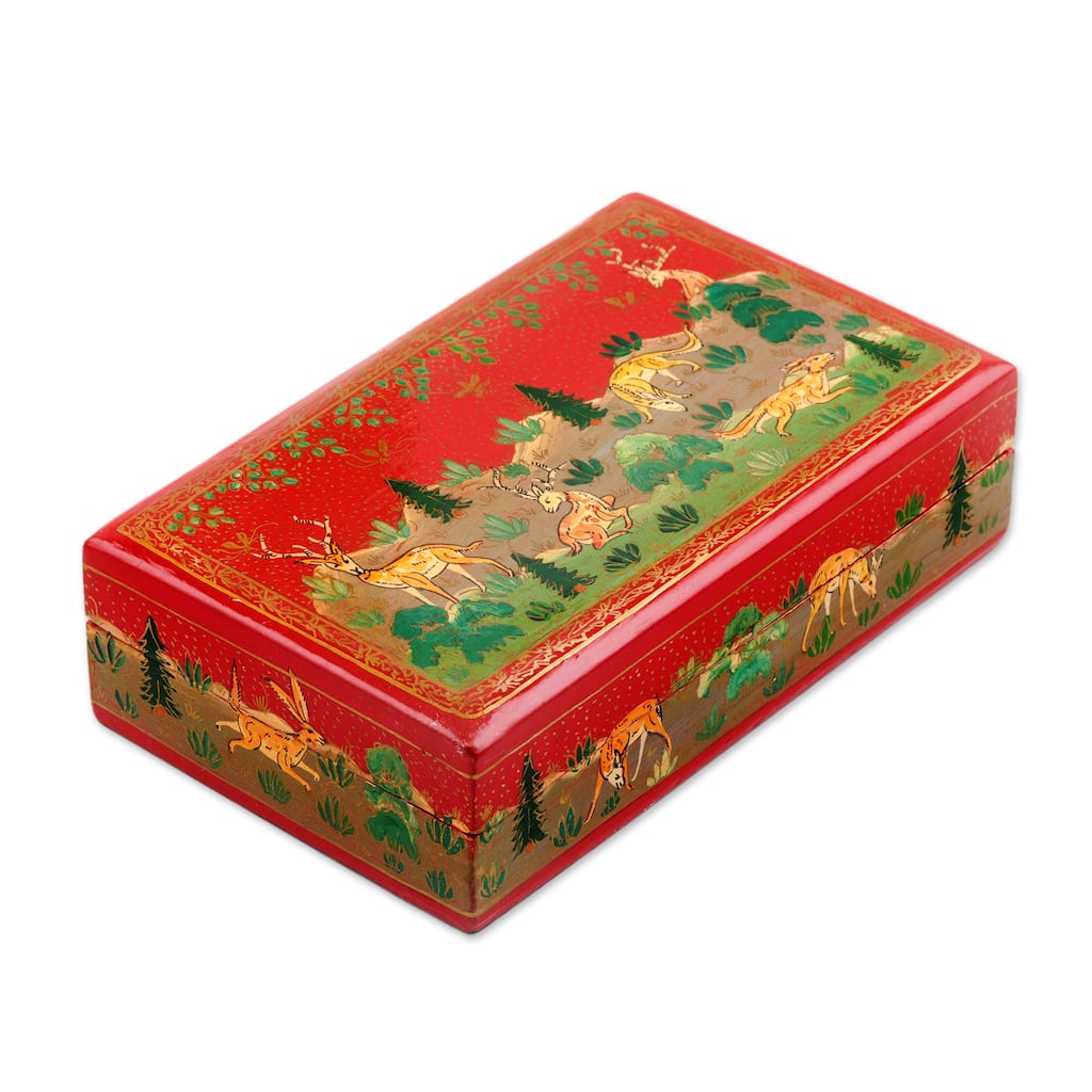 Novica Handmade Landscape In Red Papier Mache Decorative Box
