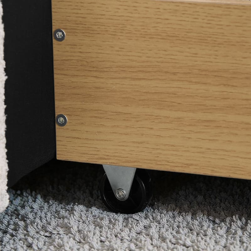 Upholstered Bed Frame with Tall Curved Headboard and Storage Drawers, Modern Minimalist Platform Bed No Box Spring