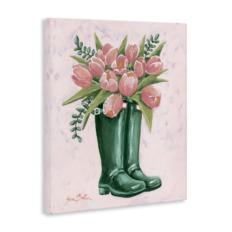 Stupell Pink Tulips in Boots Canvas Wall Art Design By Sara Baker