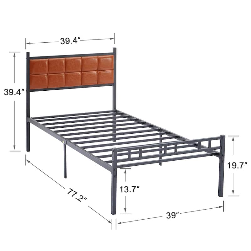 VECELO Faux Leather Tufted Bed, Metal Frame Bed Frame