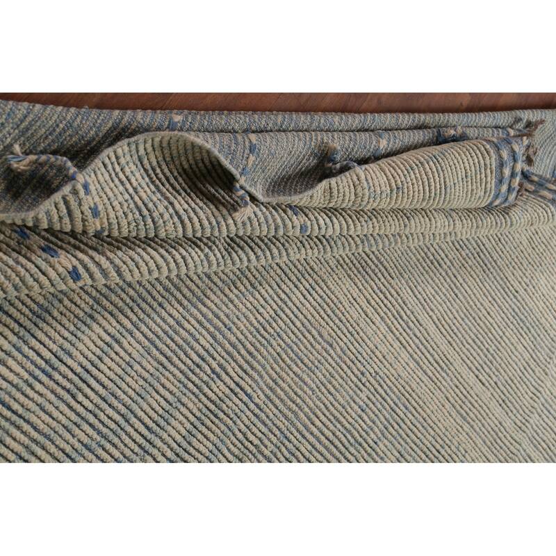 All-Over Abstract Moroccan Modern Area Rug Handmade Stripe Wool Carpet - 8'10"x 11'9"