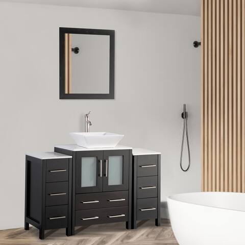 Vanity Art 48" Single Sink Bathroom Vanity Set with Engineered Marble Top and Free Mirror