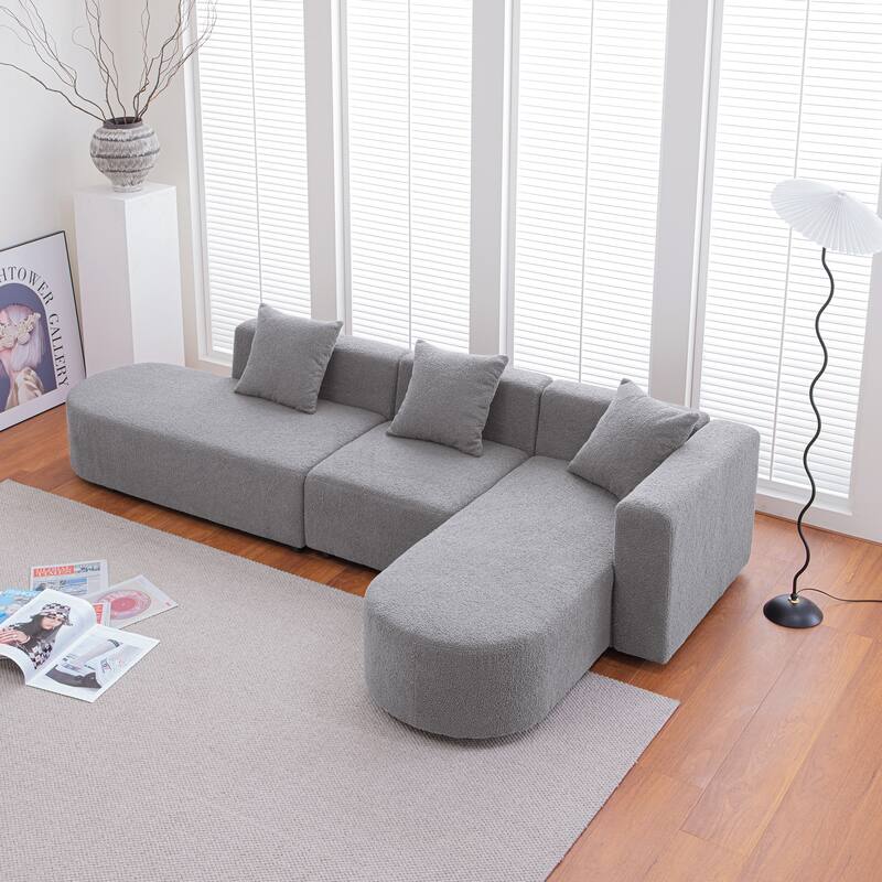 Gray L shape Boucle Sofa with curved seat (facing right)