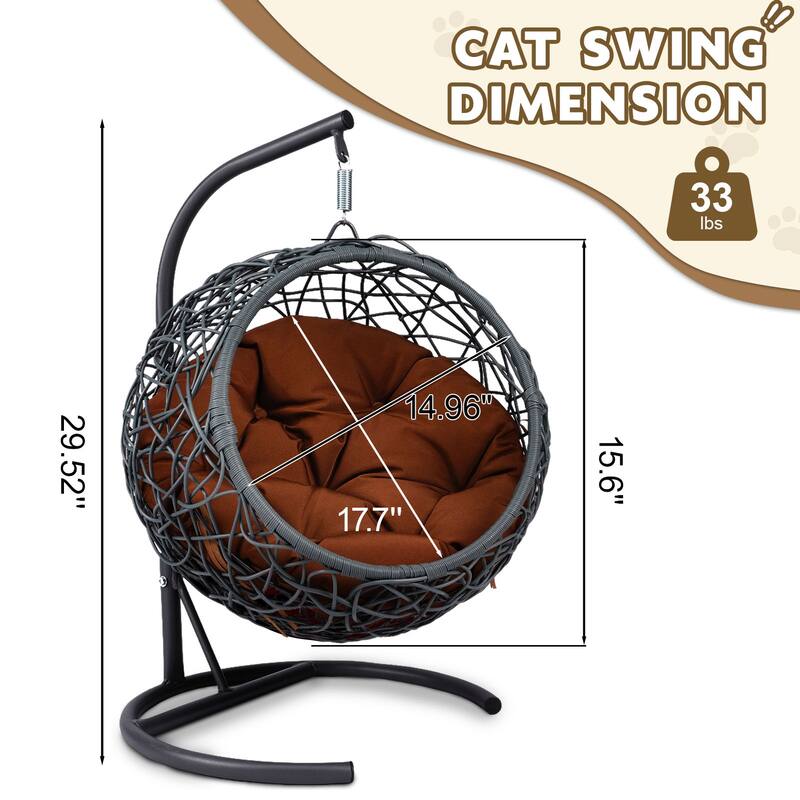 Modern Pet Hammock, Rattan Swing Bed with Stand & Removable Cushion, Gift for Cat/Dog Lovers, Space-Saving Indoor-Outdoor