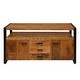 preview thumbnail 2 of 6, 60 Inch 2 Door Mango Wood Media Console TV Stand, 3 Drawers, Brown and Black