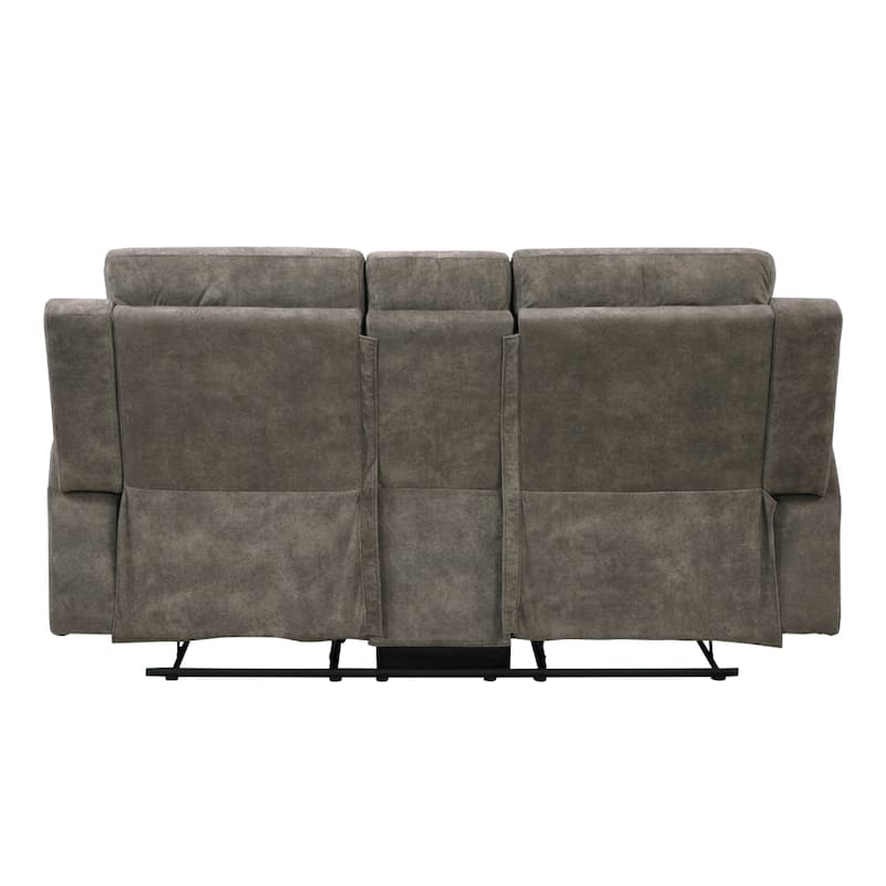 Diti Manual Reclining Loveseat w Console, Cupholders, Brown Microfiber