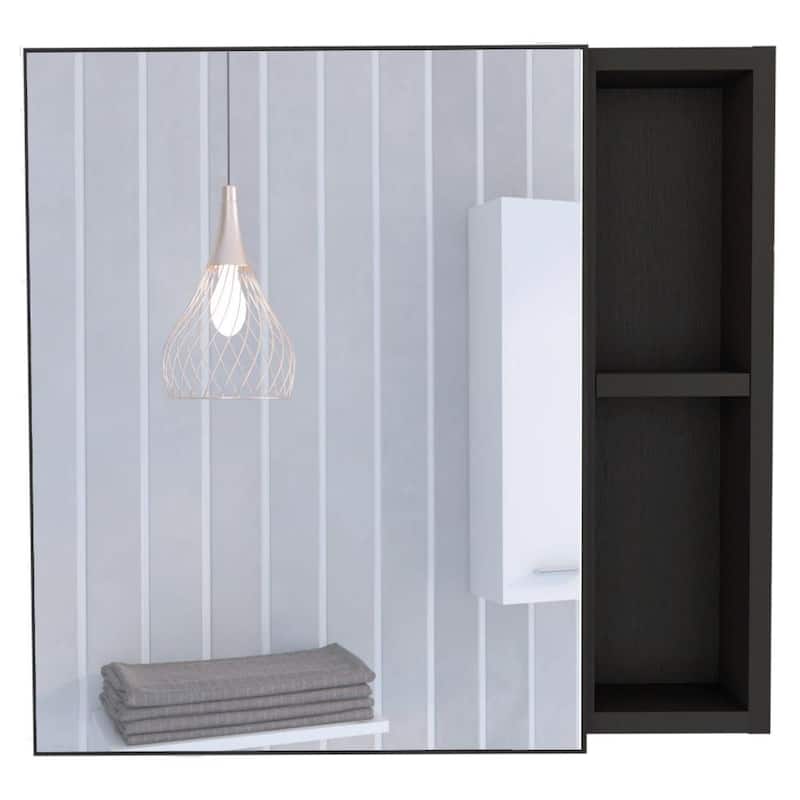18" High Medicine Cabinet with Mirror, White Single Door Cabinet, Two External Shelves, Three Interior Shelves