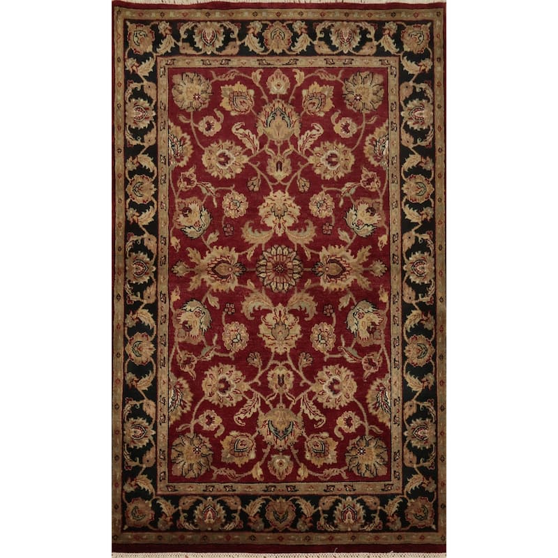 Hand Knotted Oriental 100% Wool Carpet Traditional Floral Red Agra Area Rug - 6' 1'' X 4' 1''