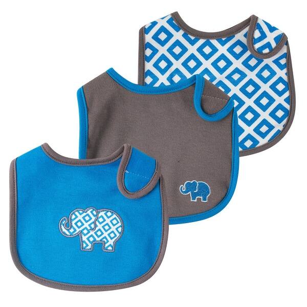 slide 1 of 1, Yoga Sprout Baby Boy Cotton Bibs 3pk, Blue Elephant, One Size - Blue Elephant - One Size One Size - Blue Elephant