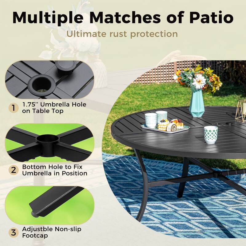 MAISON ARTS 5/7-Piece Patio Dining Set, Round Metal Table and 4/6 Textilene Fabric Padded Armchairs