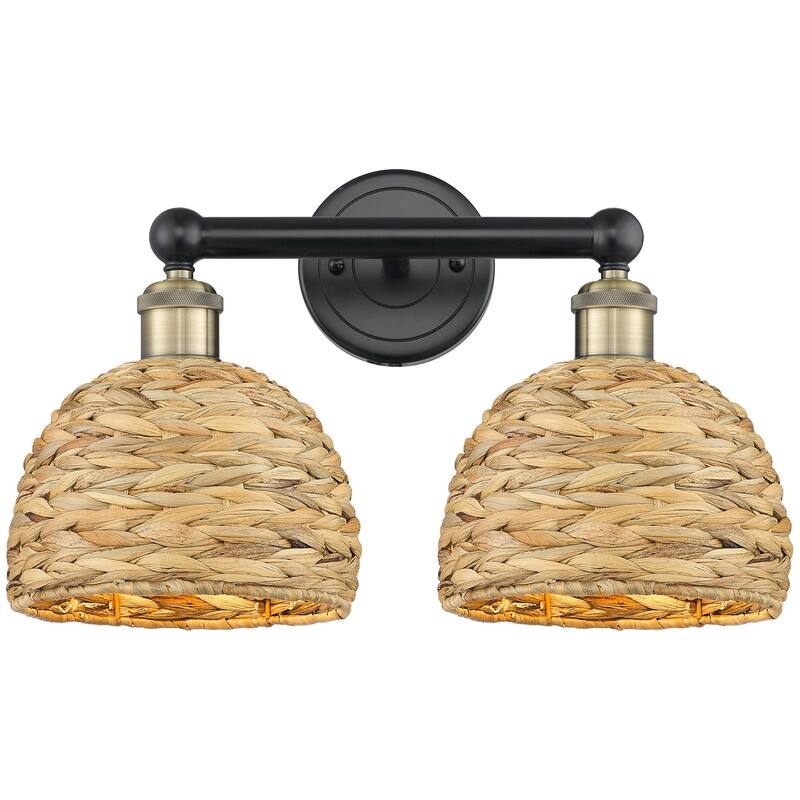 Innovations Lighting Endless Possibilities Edison - Woven Rattan - 2 Light 17" Bath Vanity Light - Black Antique Brass