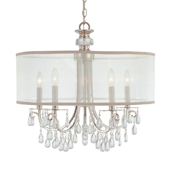 slide 2 of 6, Hampton 5 Light Drum Shade Chrome Chandelier - 24'' W x 23'' H 24'' W x 23'' H