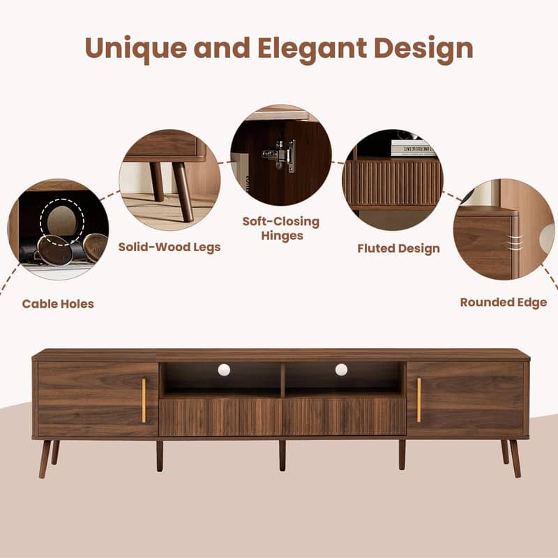 78" TV Stand for TVs up to 85", Modern Entertainment Center with Soft-Close Doors & Open Shelf