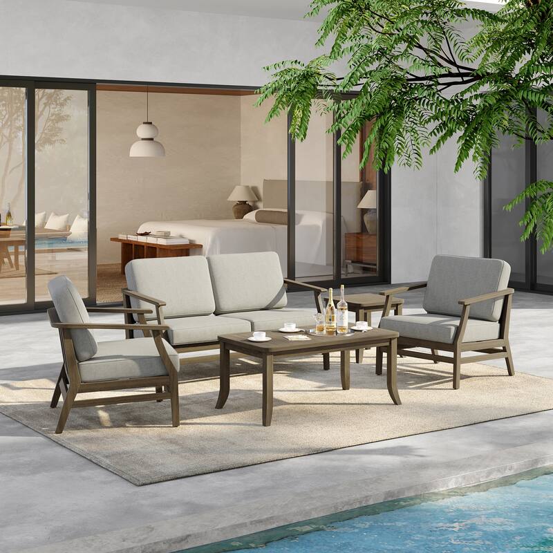 5-Piece Outdoor Teak Wood Patio Conversation Set with Cushions