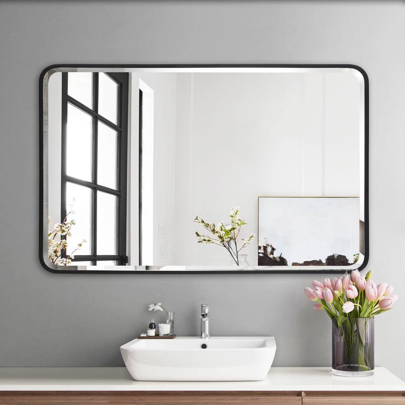 Aluminum Frame Beveled Glass Bathroom Wall Mirror with Round Corner