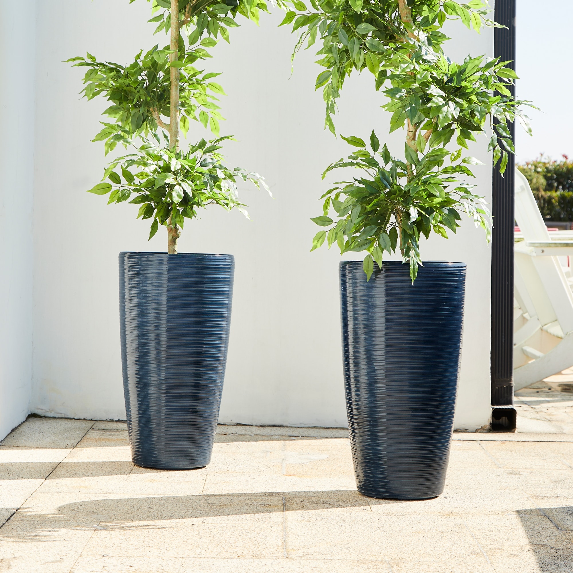 Glitzhome 22.5"H Oversized Turquoise Eco-Friendly Resin Stone Faux Ceramic Textured Tall Planters Porch Flowerpot(Set of 2)
