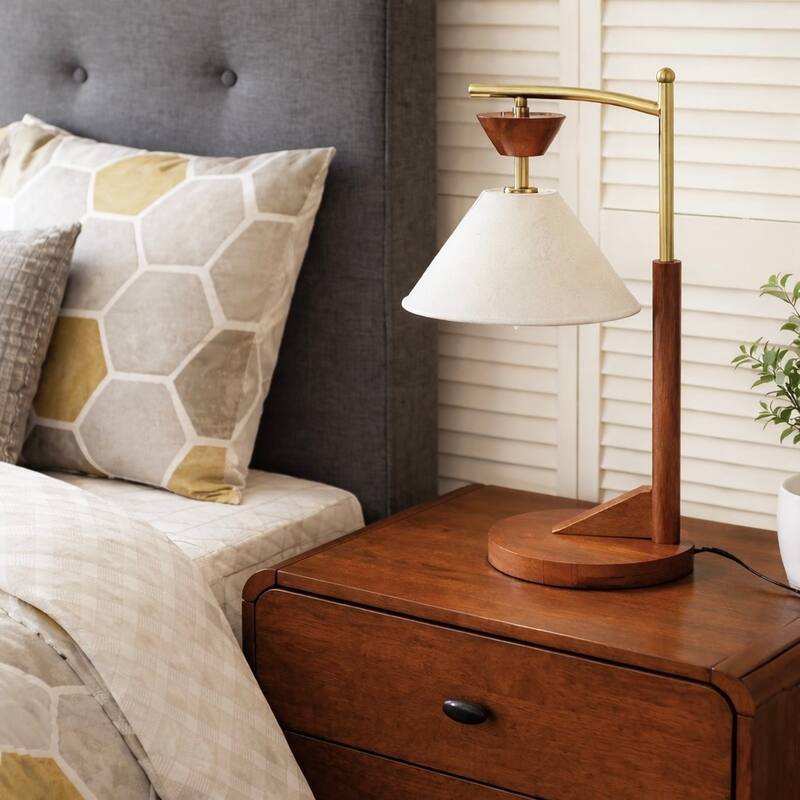Lorient Wood and Linen Table Lamp with Brushed Gold Accents