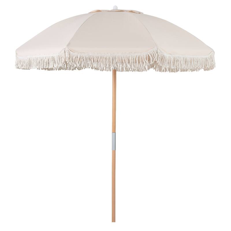 Gymax 6 FT Patio Umbrella w/ Fringe Push Button Tilt 8 Sturdy Ribs