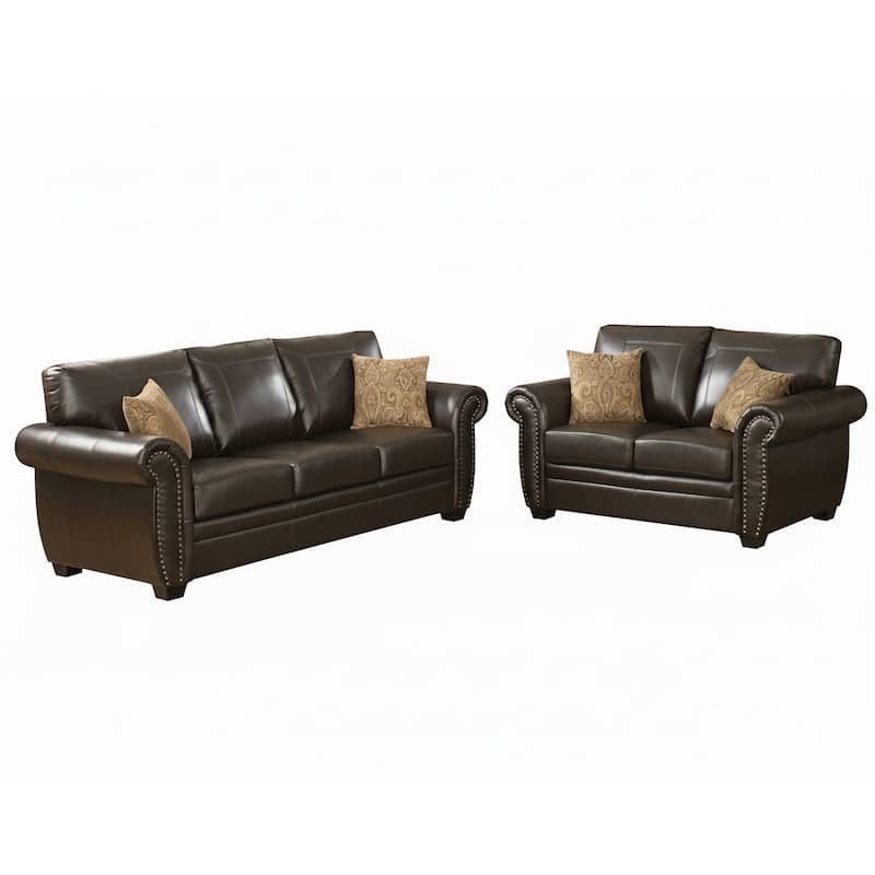 Louis Leather Upholstered 2 Piece Living Room Set