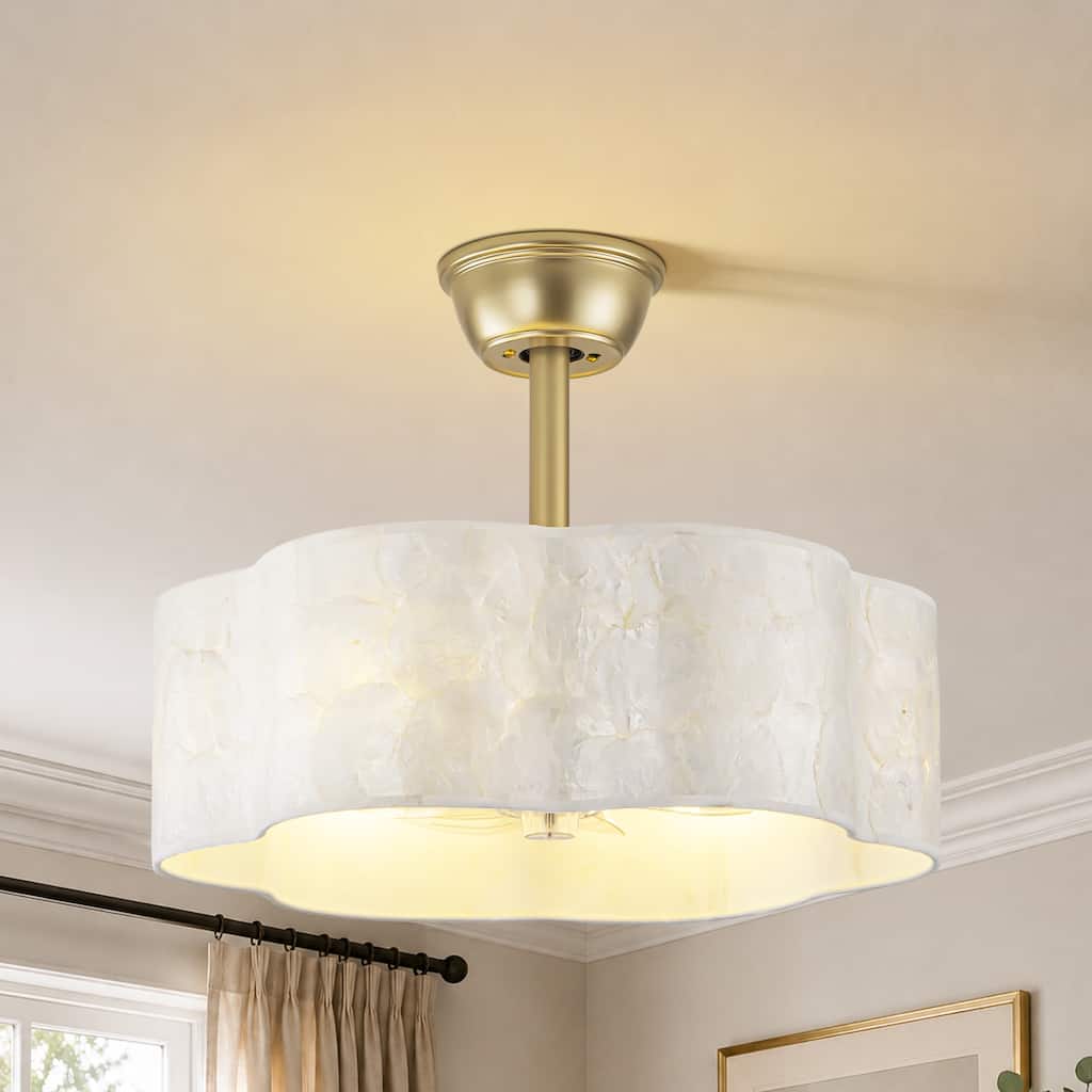 Rennnsan 6-Light Gold Capiz Shell Ceiling Fan Light, 6-Speed DC Motor, with Remote Control, for Bedroom, Living Room