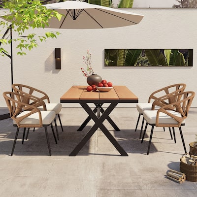 Stylish Outdoor Seating Set – Durable PE Rattan Chairs Paired with Weather-Resistant Plastic-Wood Table, Perfect for Garden