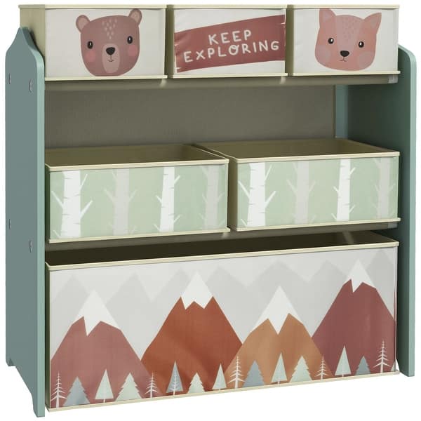 slide 2 of 8, Qaba Toy Organizer with 6 Storage Bins, Kids Storage Unit for Bedroom, Kids Room, 25" x 12" x 26", Green Green