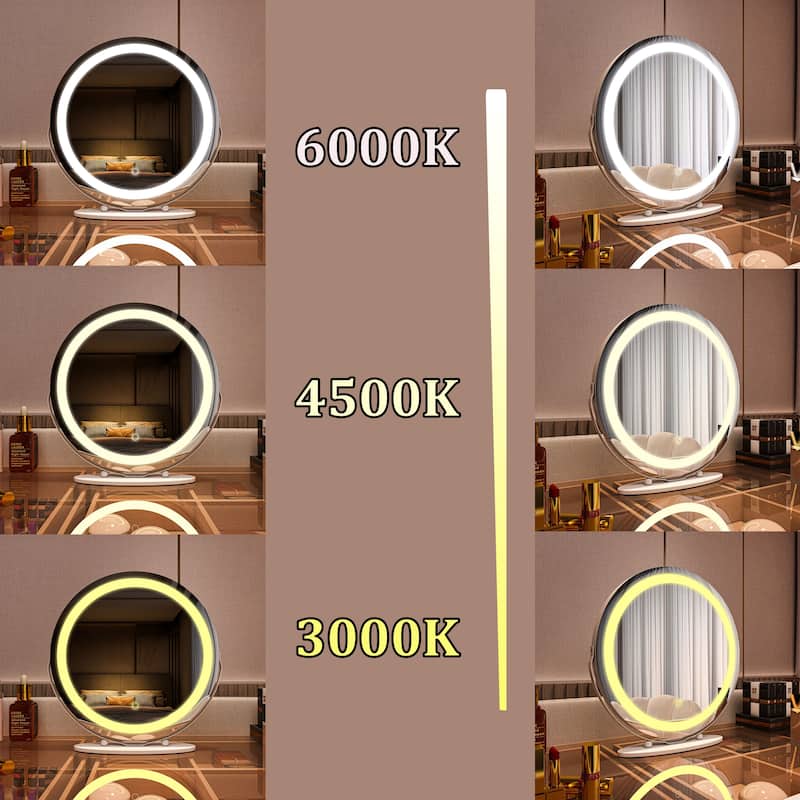 TOOLKISS 19-inch Round Dimmable LED Tabletop Makeup Mirror - 19"