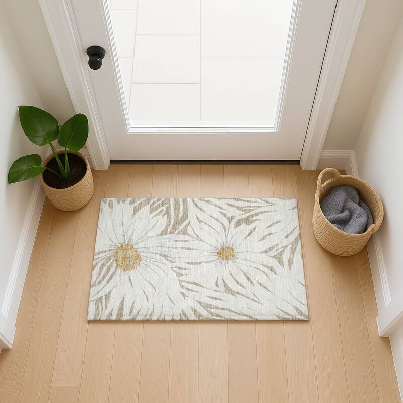 Machine Washable Indoor/ Outdoor Floral Chantille Rug