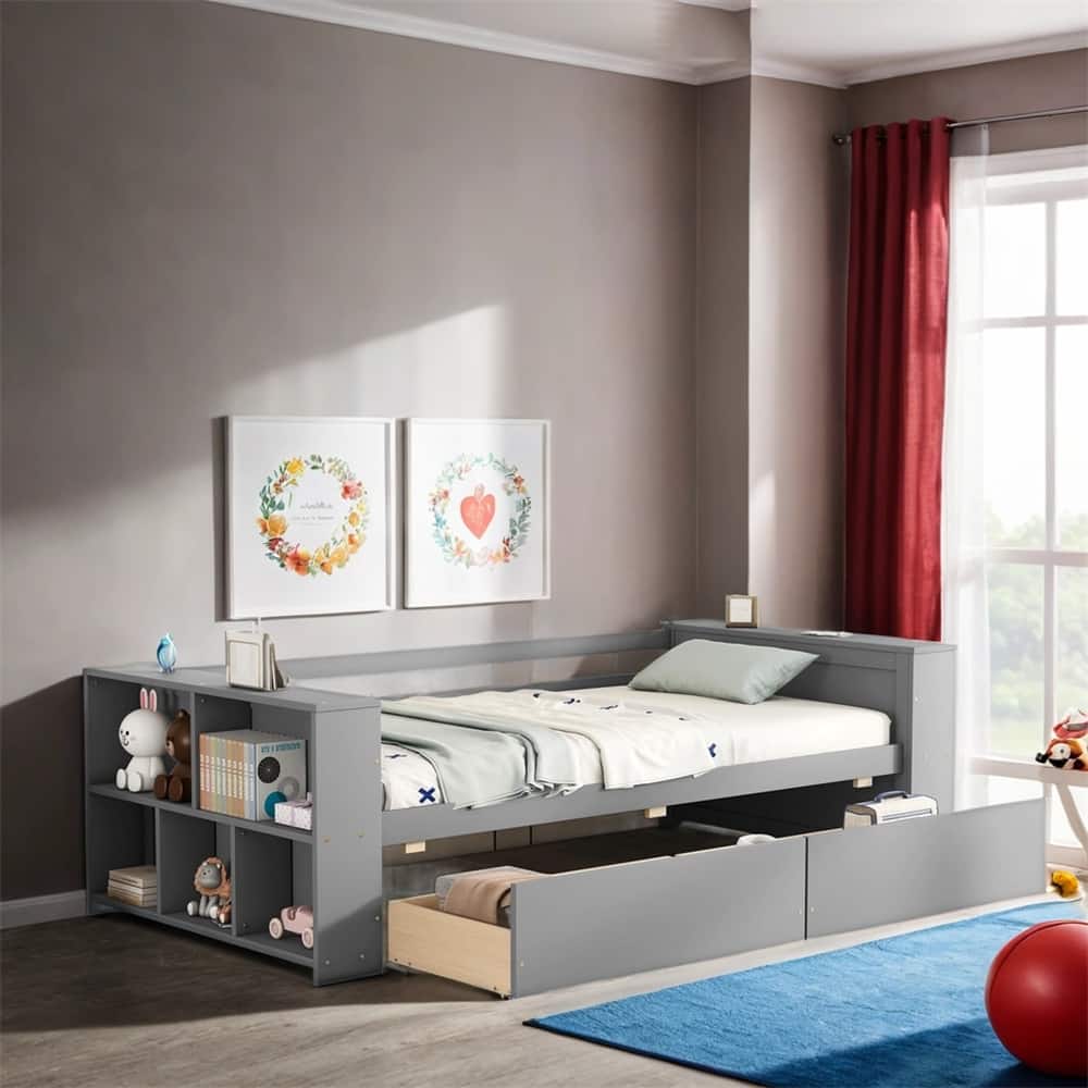 Twin Size Daybed with Shelves and Drawers