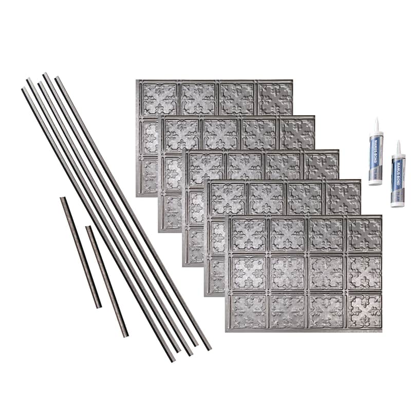 FASÄDE Traditional Style 10 Decorative Vinyl Backsplash Panel - 15 Sq Ft Kit - Galvanized Steel