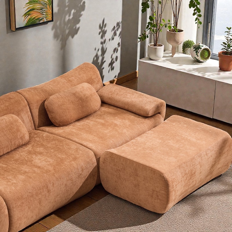 Modular Chenille Sofa Set with Armchair, Extra Large Deep Seat 3 Seater Compression Couch with Pillows