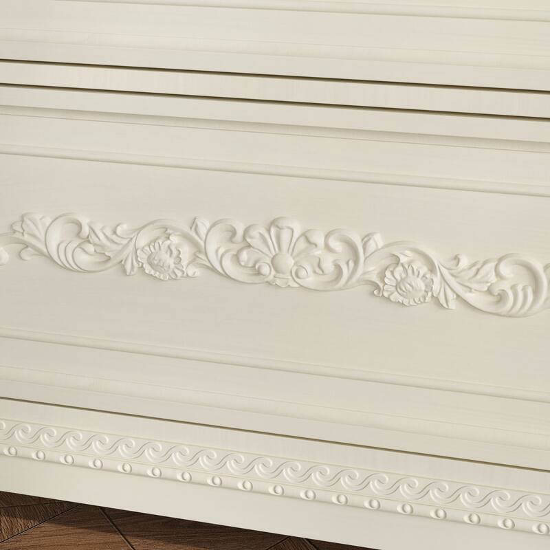 Vintage White Display Cabinet with Shelves and Drawers, Antique Bronze Handles, Hand-Rubbed Finish, Elegant Bookshelf