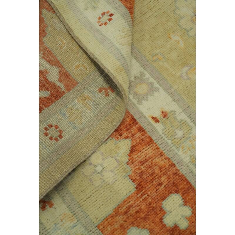 Vegetable Dye Wool Oushak Turkish Area Rug, Floral Geometric Carpet - 10' 0'' X 8' 4''