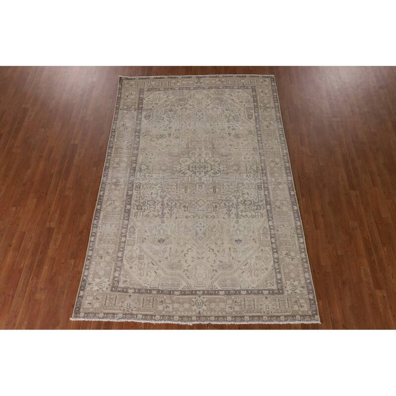 Distressed Tabriz Persian Antique Area Rug Hand-Knotted Wool Carpet - 6'5"x 9'9"