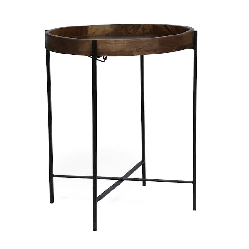 Tift Handcrafted Modern Industrial Mango Wood Folding Tray Top Side Table by Christopher Knight Home - Natural + Black