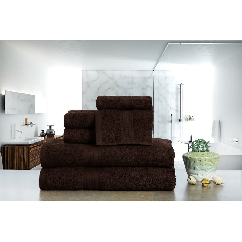 Luxurious Cotton 6- Piece Towel Set 600 GSM Bathroom Towel Set by Ample Decor - Set of 6 - Brown