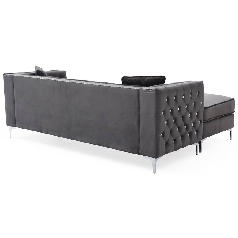Gray Velvet Sofa Chaise, 87x64x30 inches, 143 pounds