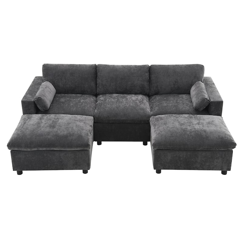 86.5'' U-Shaped Sectional Sofa with Storage Pockets,2 Movable Ottoman,Armrest Pillows
