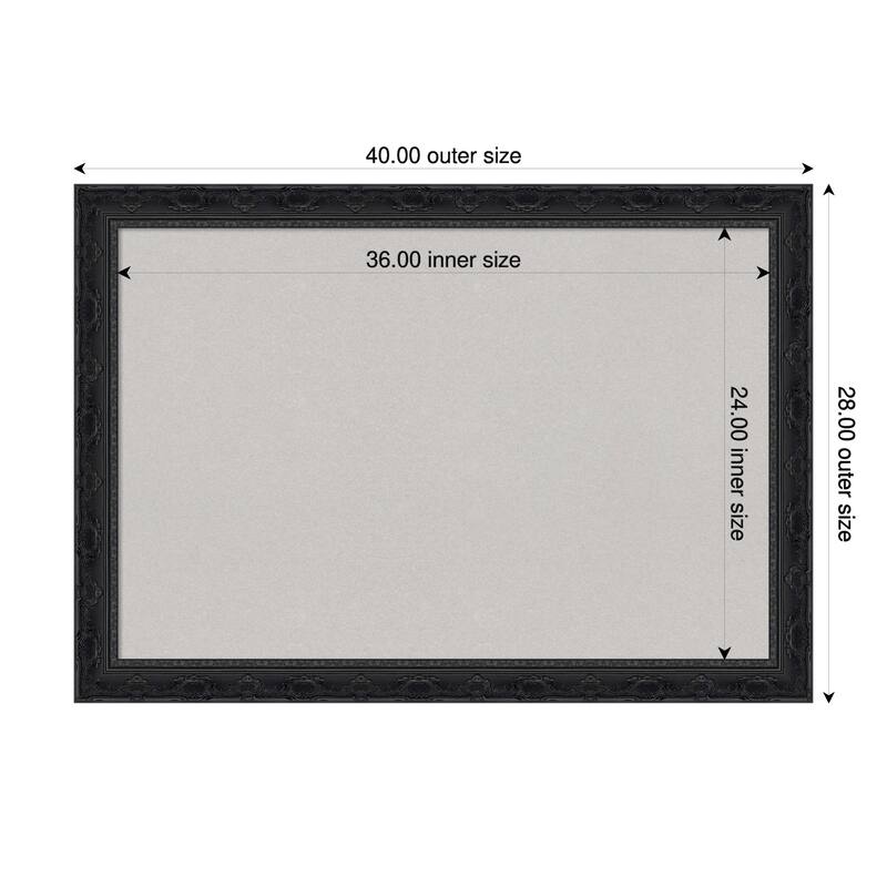 Filigree Gloss Black Framed Cork Board - Bulletin Board, Organization Board, Pin Board - Grey - 40 x 28 in