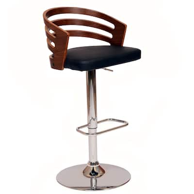 25" Adjustable Swivel Bar Stool with Chrome Base and Black Faux Leather Seat Low Back for Kitchen Island - 44"H x 19"W x 19"D