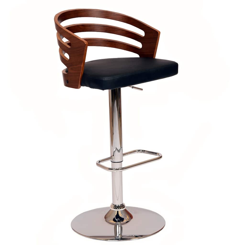 25" Adjustable Swivel Bar Stool with Chrome Base and Black Faux Leather Seat Low Back for Kitchen Island - 44"H x 19"W x 19"D