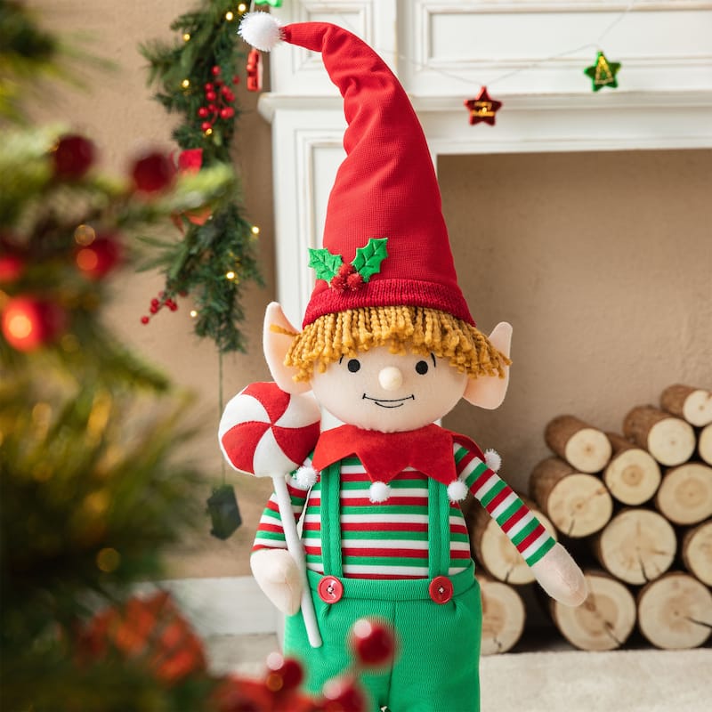 Glitzhome 39"H Telescoped Fabric Christmas Boy Elf Standing Décor
