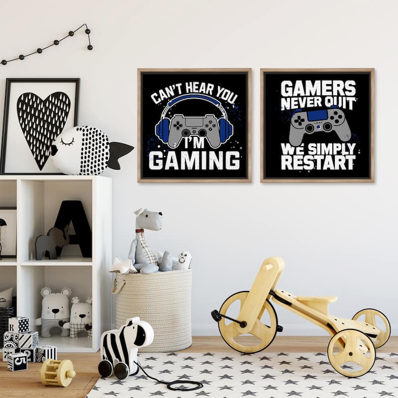 Stupell Hardcore Gamer Expressions Framed Floater Canvas Wall Art Design By Kim Allen (Set of 2)